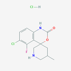 molecular formula C13H15Cl2FN2O2 B2561030 6-Chloro-5-fluoro-5'-methylspiro[1H-3,1-benzoxazine-4,3'-piperidine]-2-one;hydrochloride CAS No. 2225146-23-4