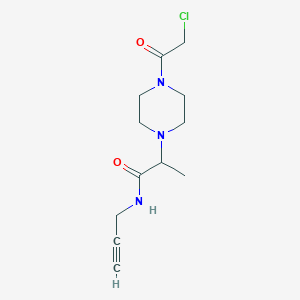 molecular formula C12H18ClN3O2 B2561039 2-[4-(2-Chloroacetyl)piperazin-1-yl]-N-prop-2-ynylpropanamide CAS No. 2411193-80-9
