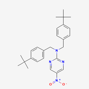 molecular formula C26H32N4O2 B2561050 N,N-双[(4-叔丁基苯基)甲基]-5-硝基嘧啶-2-胺 CAS No. 866154-99-6