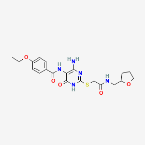 molecular formula C20H25N5O5S B2561067 N-(4-amino-6-oxo-2-((2-oxo-2-(((tetrahydrofuran-2-yl)methyl)amino)ethyl)thio)-1,6-dihydropyrimidin-5-yl)-4-ethoxybenzamide CAS No. 888418-52-8