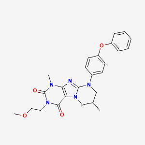 molecular formula C25H27N5O4 B2561086 3-(2-甲氧基乙基)-1,7-二甲基-9-(4-苯氧基苯基)-6,7,8,9-四氢吡啶并[2,1-f]嘌呤-2,4(1H,3H)-二酮 CAS No. 876151-73-4