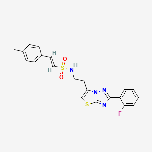 molecular formula C21H19FN4O2S2 B2561089 (E)-N-(2-(2-(2-fluorophenyl)thiazolo[3,2-b][1,2,4]triazol-6-yl)ethyl)-2-(p-tolyl)ethenesulfonamide CAS No. 1396891-37-4