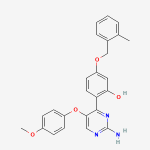 molecular formula C25H23N3O4 B2561111 2-(2-氨基-5-(4-甲氧基苯氧基)嘧啶-4-基)-5-((2-甲基苄基)氧基)苯酚 CAS No. 879767-02-9