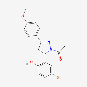 molecular formula C18H17BrN2O3 B2561120 1-(5-(5-bromo-2-hydroxyphenyl)-3-(4-methoxyphenyl)-4,5-dihydro-1H-pyrazol-1-yl)ethanone CAS No. 126985-03-3