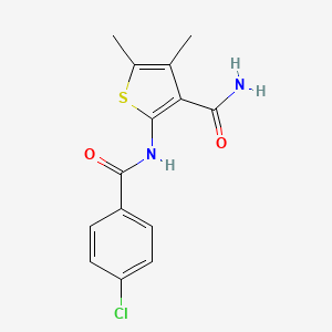molecular formula C14H13ClN2O2S B2561123 2-(4-Chlorobenzamido)-4,5-dimethylthiophene-3-carboxamide CAS No. 349637-87-2