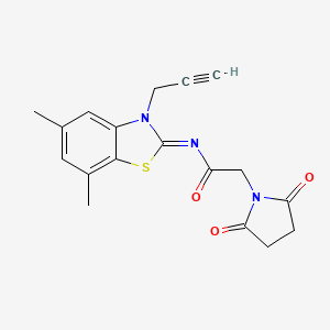 molecular formula C18H17N3O3S B2561141 N-(5,7-dimethyl-3-prop-2-ynyl-1,3-benzothiazol-2-ylidene)-2-(2,5-dioxopyrrolidin-1-yl)acetamide CAS No. 868674-72-0