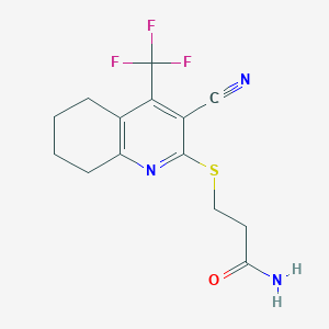 molecular formula C14H14F3N3OS B2561142 3-((3-氰基-4-(三氟甲基)-5,6,7,8-四氢喹啉-2-基)硫代)丙酰胺 CAS No. 905787-17-9