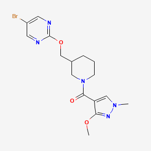 molecular formula C16H20BrN5O3 B2561144 [3-[(5-Bromopyrimidin-2-yl)oxymethyl]piperidin-1-yl]-(3-methoxy-1-methylpyrazol-4-yl)methanone CAS No. 2379975-35-4