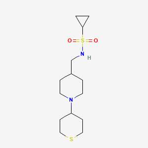 molecular formula C14H26N2O2S2 B2561146 N-((1-(四氢-2H-噻吡喃-4-基)哌啶-4-基)甲基)环丙烷磺酰胺 CAS No. 2034241-35-3