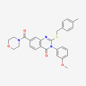 molecular formula C28H27N3O4S B2561148 3-(3-甲氧基苯基)-2-((4-甲基苄基)硫代)-7-(吗啉-4-羰基)喹唑啉-4(3H)-酮 CAS No. 1115526-03-8