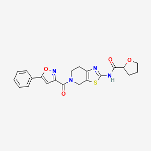 molecular formula C21H20N4O4S B2561172 N-(5-(5-phenylisoxazole-3-carbonyl)-4,5,6,7-tetrahydrothiazolo[5,4-c]pyridin-2-yl)tetrahydrofuran-2-carboxamide CAS No. 1396886-59-1