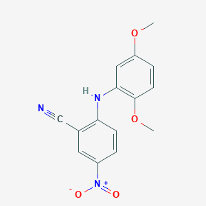 molecular formula C15H13N3O4 B2561177 2-[(2,5-Dimethoxyphenyl)amino]-5-nitrobenzonitrile CAS No. 945299-11-6