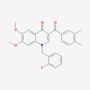 molecular formula C27H24FNO4 B2561180 3-(3,4-ジメチルベンゾイル)-1-(2-フルオロベンジル)-6,7-ジメトキシキノリン-4(1H)-オン CAS No. 866864-61-1