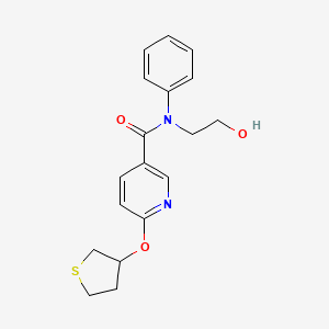 molecular formula C18H20N2O3S B2561195 N-(2-hydroxyethyl)-N-phenyl-6-(thiolan-3-yloxy)pyridine-3-carboxamide CAS No. 2034444-43-2