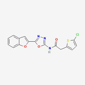 molecular formula C16H10ClN3O3S B2561205 N-(5-(benzofuran-2-yl)-1,3,4-oxadiazol-2-yl)-2-(5-chlorothiophen-2-yl)acetamide CAS No. 922053-79-0