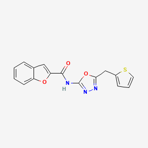molecular formula C16H11N3O3S B2561224 N-(5-(thiophen-2-ylmethyl)-1,3,4-oxadiazol-2-yl)benzofuran-2-carboxamide CAS No. 1021113-05-2