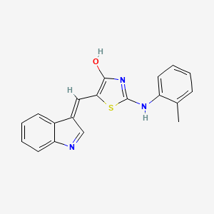 molecular formula C19H15N3OS B2561232 (2Z,5Z)-5-((1H-indol-3-yl)methylene)-2-(o-tolylimino)thiazolidin-4-one CAS No. 641997-53-7