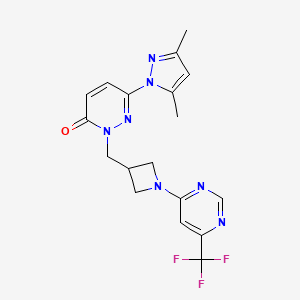 molecular formula C18H18F3N7O B2561235 6-(3,5-dimethyl-1H-pyrazol-1-yl)-2-({1-[6-(trifluoromethyl)pyrimidin-4-yl]azetidin-3-yl}methyl)-2,3-dihydropyridazin-3-one CAS No. 2176201-10-6