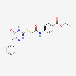 molecular formula C21H20N4O4S B2561238 Ethyl 4-({[(6-benzyl-5-oxo-4,5-dihydro-1,2,4-triazin-3-yl)sulfanyl]acetyl}amino)benzoate CAS No. 898612-26-5