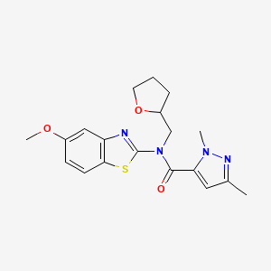 molecular formula C19H22N4O3S B2561239 N-(5-methoxy-1,3-benzothiazol-2-yl)-1,3-dimethyl-N-[(oxolan-2-yl)methyl]-1H-pyrazole-5-carboxamide CAS No. 1013796-24-1