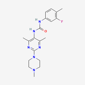 molecular formula C19H25FN6O B2561240 1-(4,6-二甲基-2-(4-甲基哌嗪-1-基)嘧啶-5-基)-3-(3-氟-4-甲苯基)脲 CAS No. 1796962-52-1