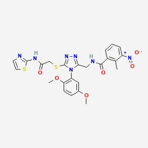molecular formula C24H23N7O6S2 B2561243 N-((4-(2,5-dimethoxyphenyl)-5-((2-oxo-2-(thiazol-2-ylamino)ethyl)thio)-4H-1,2,4-triazol-3-yl)methyl)-2-methyl-3-nitrobenzamide CAS No. 394226-53-0