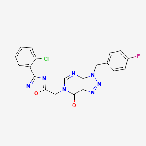 molecular formula C20H13ClFN7O2 B2561244 6-((3-(2-chlorophenyl)-1,2,4-oxadiazol-5-yl)methyl)-3-(4-fluorobenzyl)-3H-[1,2,3]triazolo[4,5-d]pyrimidin-7(6H)-one CAS No. 1207058-18-1