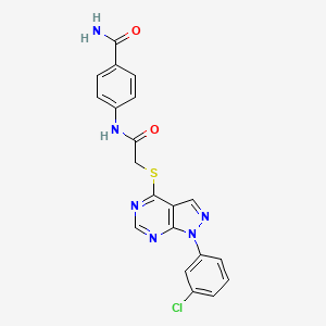 molecular formula C20H15ClN6O2S B2561274 4-(2-((1-(3-氯苯基)-1H-吡唑并[3,4-d]嘧啶-4-基)硫代)乙酰胺)苯甲酰胺 CAS No. 872861-82-0