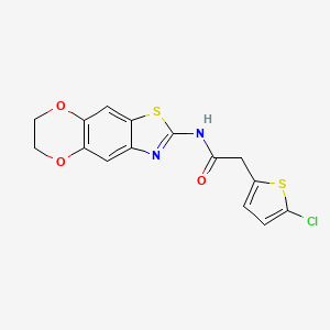 molecular formula C15H11ClN2O3S2 B2561278 2-(5-氯噻吩-2-基)-N-(6,7-二氢-[1,4]二氧杂环[2',3':4,5]苯并[1,2-d]噻唑-2-基)乙酰胺 CAS No. 921777-46-0
