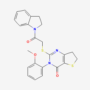 molecular formula C23H21N3O3S2 B2561284 2-((2-(indolin-1-yl)-2-oxoethyl)thio)-3-(2-methoxyphenyl)-6,7-dihydrothieno[3,2-d]pyrimidin-4(3H)-one CAS No. 362501-73-3