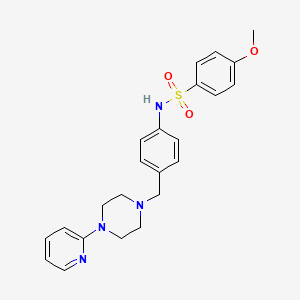 molecular formula C23H26N4O3S B2561286 4-甲氧基-N-(4-((4-(吡啶-2-基)哌嗪-1-基)甲基)苯基)苯磺酰胺 CAS No. 1172057-23-6