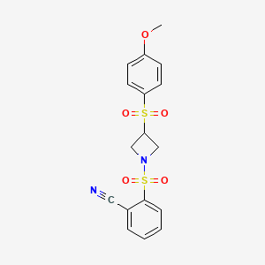 molecular formula C17H16N2O5S2 B2561296 2-{[3-(4-methoxybenzenesulfonyl)azetidin-1-yl]sulfonyl}benzonitrile CAS No. 1705787-21-8