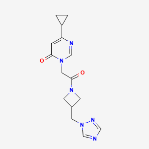 molecular formula C15H18N6O2 B2561298 3-(2-(3-((1H-1,2,4-triazol-1-yl)methyl)azetidin-1-yl)-2-oxoethyl)-6-cyclopropylpyrimidin-4(3H)-one CAS No. 2309538-24-5