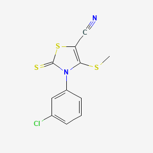 molecular formula C11H7ClN2S3 B2561301 3-(3-Chlorophenyl)-4-(methylsulfanyl)-2-thioxo-2,3-dihydro-1,3-thiazole-5-carbonitrile CAS No. 478261-55-1