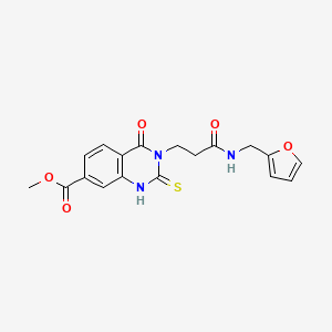 molecular formula C18H17N3O5S B2561304 Methyl 3-(3-((furan-2-ylmethyl)amino)-3-oxopropyl)-4-oxo-2-thioxo-1,2,3,4-tetrahydroquinazoline-7-carboxylate CAS No. 946329-93-7