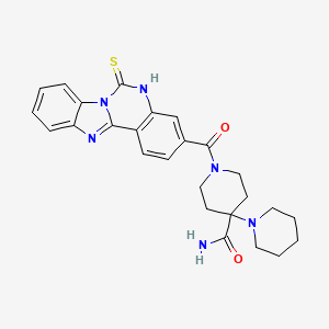 4-piperidin-1-yl-1-(6-sulfanylidene-5H-benzimidazolo[1,2-c]quinazoline-3-carbonyl)piperidine-4-carboxamide