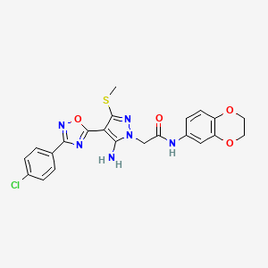 molecular formula C22H19ClN6O4S B2561328 2-(5-amino-4-(3-(4-chlorophenyl)-1,2,4-oxadiazol-5-yl)-3-(methylthio)-1H-pyrazol-1-yl)-N-(2,3-dihydrobenzo[b][1,4]dioxin-6-yl)acetamide CAS No. 1020502-34-4