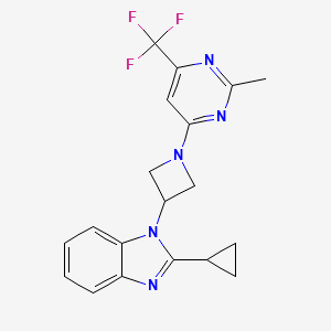molecular formula C19H18F3N5 B2561329 2-Cyclopropyl-1-[1-[2-methyl-6-(trifluoromethyl)pyrimidin-4-yl]azetidin-3-yl]benzimidazole CAS No. 2415511-04-3