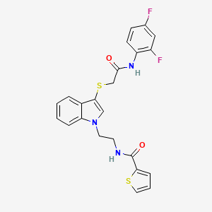 molecular formula C23H19F2N3O2S2 B2561339 N-[2-[3-[2-(2,4-difluoroanilino)-2-oxoethyl]sulfanylindol-1-yl]ethyl]thiophene-2-carboxamide CAS No. 851715-09-8