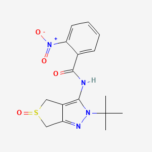 molecular formula C16H18N4O4S B2561340 N-(2-tert-butyl-5-oxo-4,6-dihydrothieno[3,4-c]pyrazol-3-yl)-2-nitrobenzamide CAS No. 958703-02-1