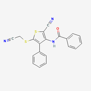 molecular formula C20H13N3OS2 B2561359 N-{2-氰基-5-[(氰基甲基)硫代]-4-苯基-3-噻吩基}苯甲酰胺 CAS No. 860609-92-3