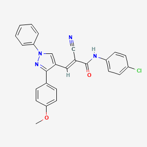 molecular formula C26H19ClN4O2 B2561361 (E)-N-(4-chlorophenyl)-2-cyano-3-[3-(4-methoxyphenyl)-1-phenylpyrazol-4-yl]prop-2-enamide CAS No. 475200-86-3