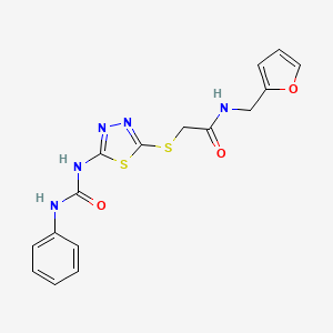 molecular formula C16H15N5O3S2 B2561367 N-(furan-2-ylmethyl)-2-[[5-(phenylcarbamoylamino)-1,3,4-thiadiazol-2-yl]sulfanyl]acetamide CAS No. 886942-42-3