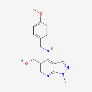 molecular formula C16H18N4O2 B2561370 {4-[(4-methoxybenzyl)amino]-1-methyl-1H-pyrazolo[3,4-b]pyridin-5-yl}methanol CAS No. 866131-42-2