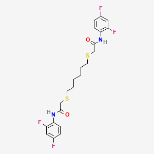 molecular formula C22H24F4N2O2S2 B2561380 2-((6-((2-(2,4-Difluoroanilino)-2-oxoethyl)sulfanyl)hexyl)sulfanyl)-N-(2,4-difluorophenyl)acetamide CAS No. 301194-11-6
