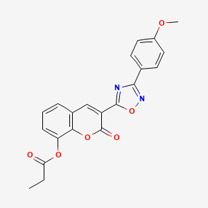 molecular formula C21H16N2O6 B2561396 3-[3-(4-甲氧基苯基)-1,2,4-恶二唑-5-基]-2-氧代-2H-色烯-8-基丙酸酯 CAS No. 931352-37-3