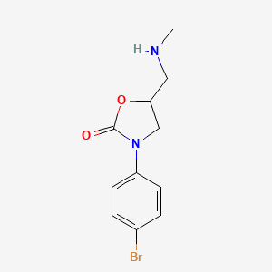 molecular formula C11H13BrN2O2 B2561397 3-(4-Bromophenyl)-5-(methylaminomethyl)-1,3-oxazolidin-2-one CAS No. 1526706-62-6