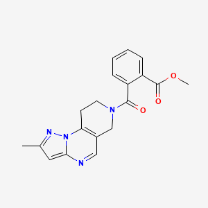 molecular formula C19H18N4O3 B2561398 Methyl 2-(2-methyl-6,7,8,9-tetrahydropyrazolo[1,5-a]pyrido[3,4-e]pyrimidine-7-carbonyl)benzoate CAS No. 1797893-39-0