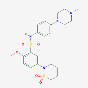 molecular formula C22H30N4O5S2 B256140 5-(1,1-dioxido-1,2-thiazinan-2-yl)-2-methoxy-N-[4-(4-methyl-1-piperazinyl)phenyl]benzenesulfonamide 