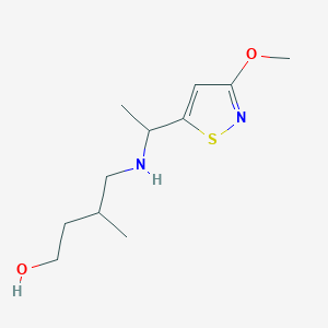 molecular formula C11H20N2O2S B2561403 4-[1-(3-Methoxy-1,2-thiazol-5-yl)ethylamino]-3-methylbutan-1-ol CAS No. 2138092-66-5